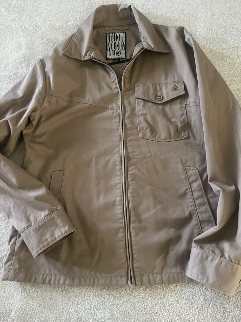 Volcom Men’s Taupe Brown Zip-Front Field Jacket